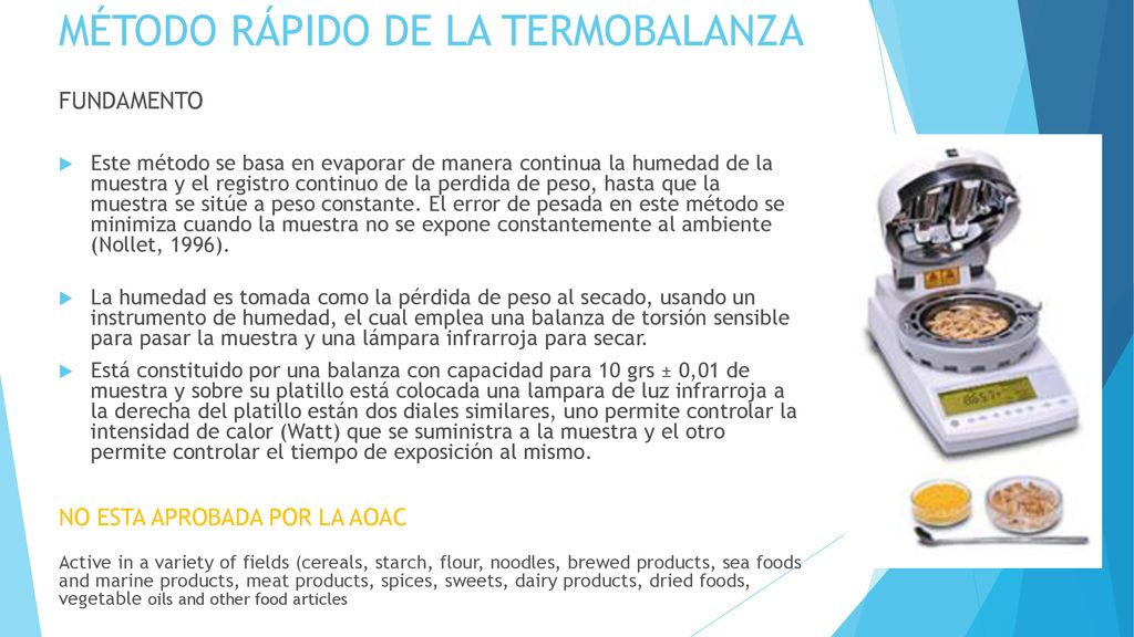 Determinacion de humedad por perdida de peso en termobalanza